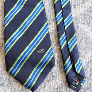 Navy Silk Stripe Tie with Blue & Lime Accents